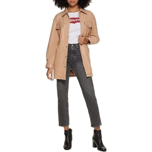 Levi's Women's Faux Leather Belted Shirt Jacket - Picture 2 of 14